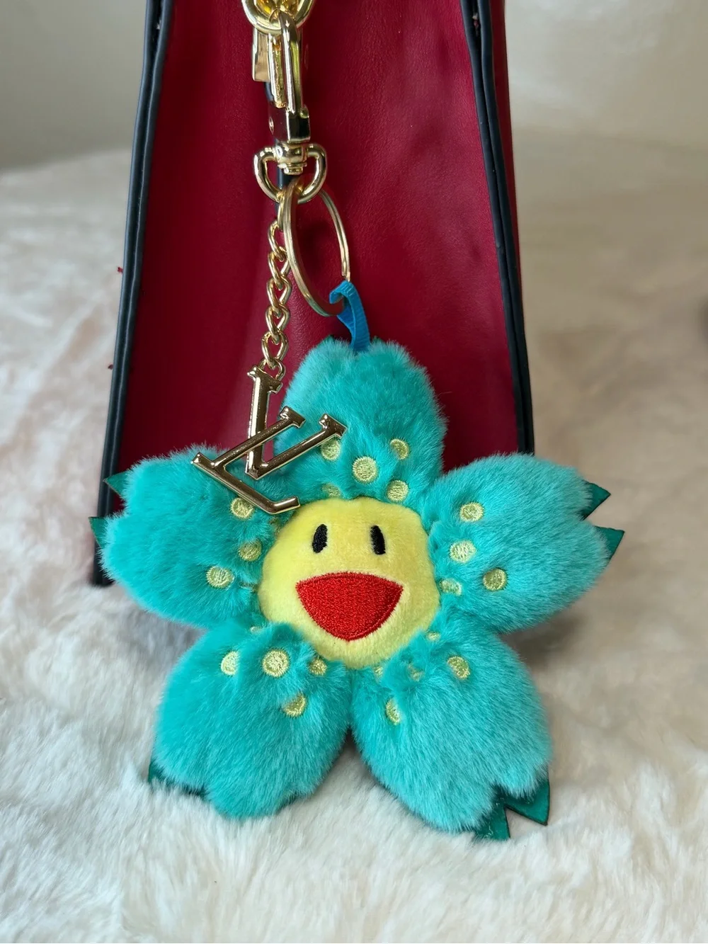 Lv Turquoise Fur Flower Key Charm